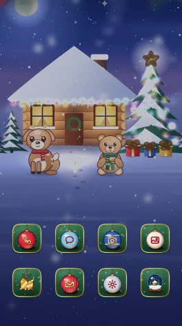 Tema Noche Navideña Acogedora para Android: pantalla de inicio con íconos y fondo a juego