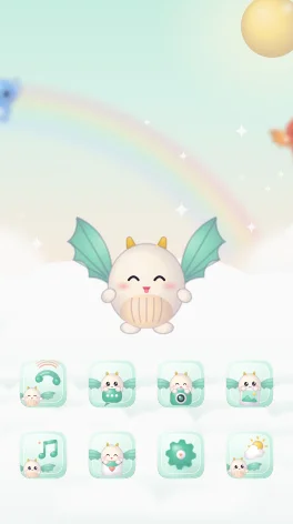 Tema Dragoncito Bao para Android: pantalla de inicio con íconos y fondo a juego