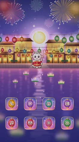Tema Noche de Faroles para Android: pantalla de inicio con íconos y fondo a juego